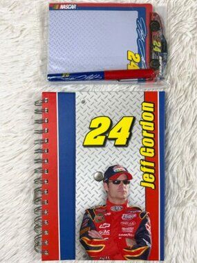 Vintage 2pc NASCAR Jeff Gordon Hardcover Snap Closure Journal + Notepad Pen Set